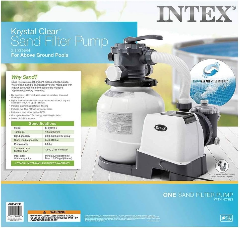 Intex 26651EG Krystal Clear 16 Inch 3,000 GPH Above Ground Pool Sand Filter Pump with Automatic Timer, GFCI, and 6 Function Control, Gray