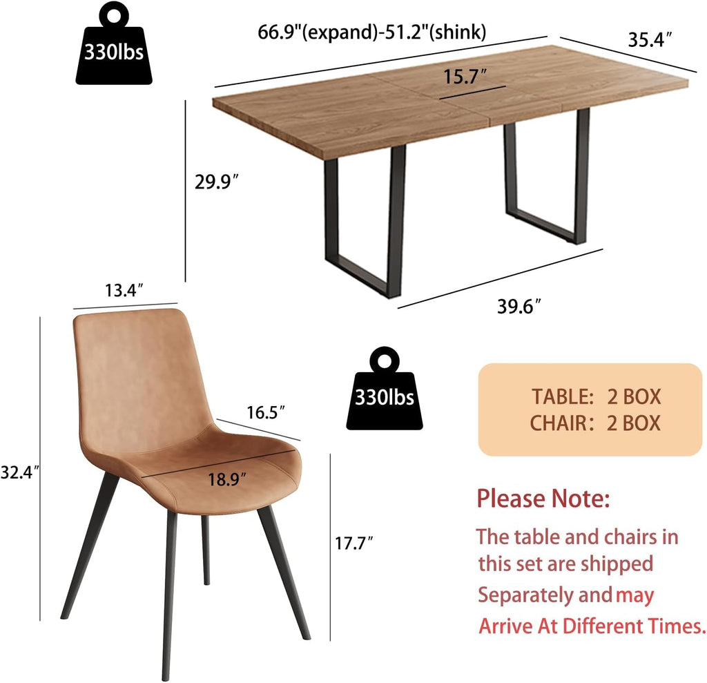 ZckyCine 67" Expandable Walnut Dining Table and 6 Upholstered Chairs, 7-Piece Dining Room Furniture Set, Mid-Century Modern Style for Home, Dining Room and Kitchen
