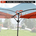 10 FT Patio Offset Umbrella with Solar Lights 360° Rotation Outdoor Market Umbrella with Crank Handle & Cross Base