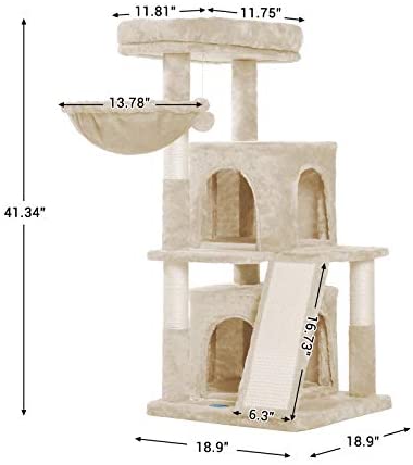 Hey-brother 41.34 inches Cat Tree with Scratching Board, 2 Luxury Condos, Cat Tower