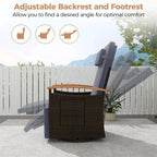 Outdoor Rattan 360�� Swivel Recliner Chair, Patio Wicker Chaise Lounge Chair with Adjustable Backrest & Footrest, Flip Side Table & Cushions