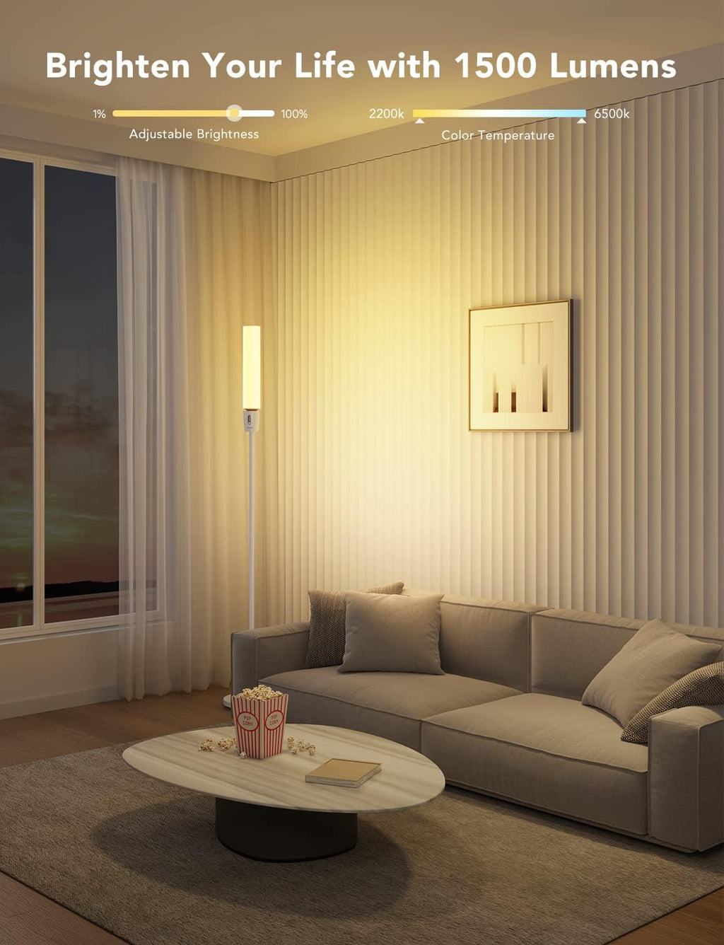 Govee RGBIC Cylinder Floor Lamp, LED Corner Floor Lamp with Wi-Fi App Control, Smart Lamp with 64+ Scenes, DIY Mode, Music Sync, 1500 Lumens Modern Lamp for Bedroom, Living Room