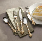 Oneida Silverware Set, Golden Michelangelo 20 Piece Fine Flatware Set, Service For 4, 18/10 Stainless Steel With Gold Carat Tips, Knives Spoons And Forks Sets, Dishwasher Safe (Gold/Silver, 20 Pieces)