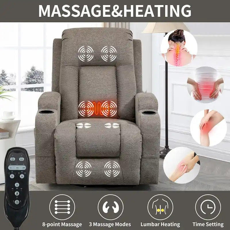 Lazy Boy Power Lift Recliner Chair, Modern Single Motor Massage Sofa Chair with Lumbar Heating, USB Charging Port, Cup Holders