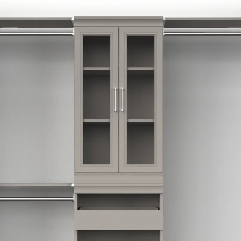 4613 Modular Storage Pair Set, 2 Glass Pane Doors, Wood Closet Organizer Shaker Style, Add On Accessory for Shelf Units, Taupe, Kit