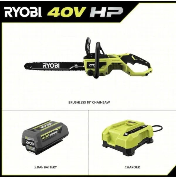 Ryobi 18��� 40V Cordless Chainsaw Kit with Battery & Charger, Green