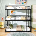 Metal Triple Bunk Bed with Safety Guardrails and 2 Ladders