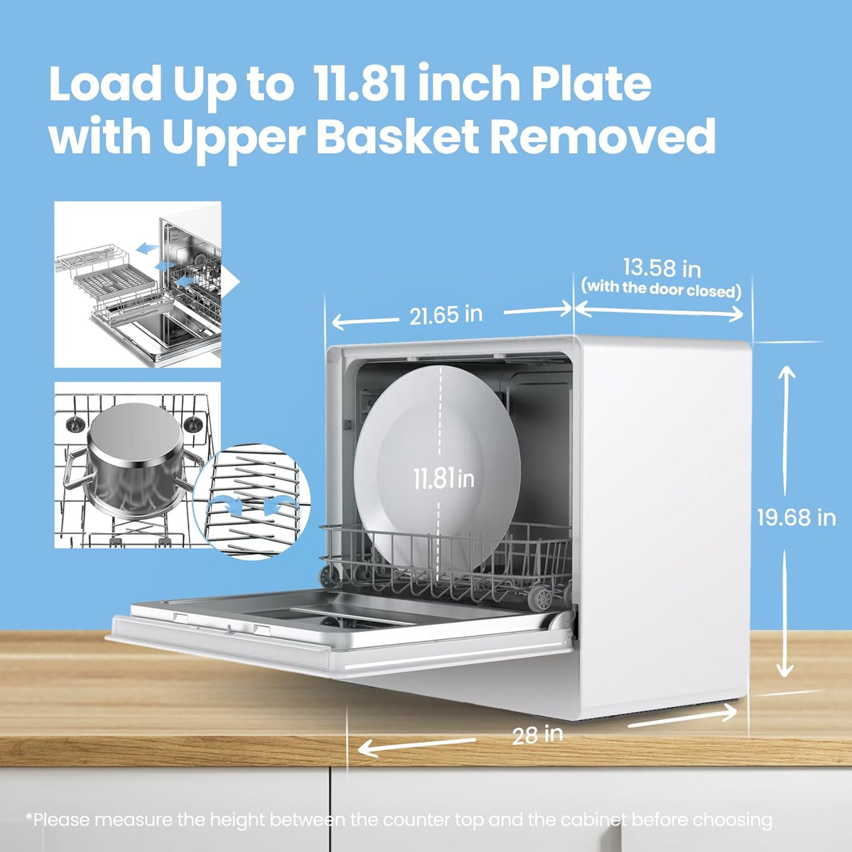 COMFEE' Portable Dishwasher Countertop with 5L Built-in Water Tank, No Hookup Needed, 6 Programs, 360° Dual Spray, 192�?High-Temp& Air-Dry Function, Mini Dishwasher for RVs, White