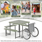 4-8 Person Outdoor Picnic Table Bench Set, All-Weather HDPE Square Dining Table with Umbrella Hole, 4 Benches & Metal Frame for Patio Backyard