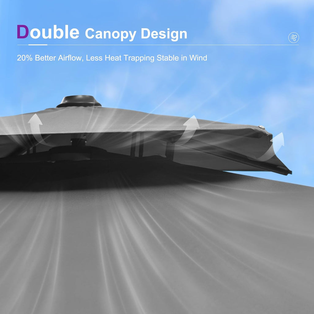 PURPLE LEAF 9' X 12' Cantilever Outdoor Umbrellas Large Patio Umbrella Hanging Double Top Rectangle Offset Umbrella with 360°Rotation Tilting Umbrella Outdoor Patio  Grey