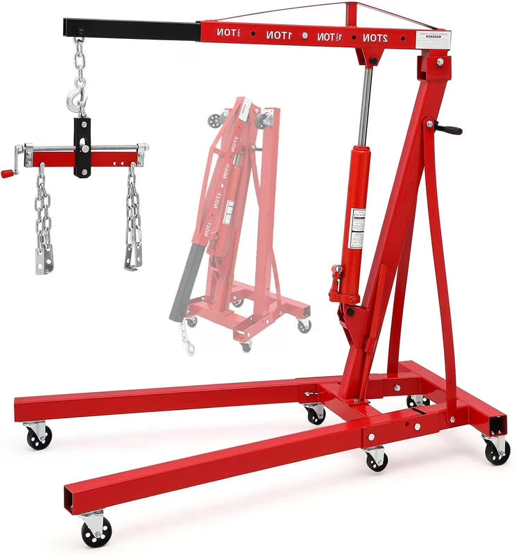 JoanKaren Hydraulic Engine Hoist,4400lbs Max Weight,Folding Engine Lift Shop Crane with Lever and 6 Steel Caster Wheels,Yellow