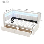 Upholstered Platform Bed with USB Ports & LED Lighting - Full/Twin Size Bed Frame with 2 Storage Drawers - Modern Bedroom
