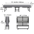 Folding Bed with Mattress 75" x 31" Cot Size Folded Bed, Rollaway Guest Bed Portable Foldable Extra Bed for Adults Daybed with 5" Memory Foam Mattress Space-Saving Sturdy Metal Grid Frame