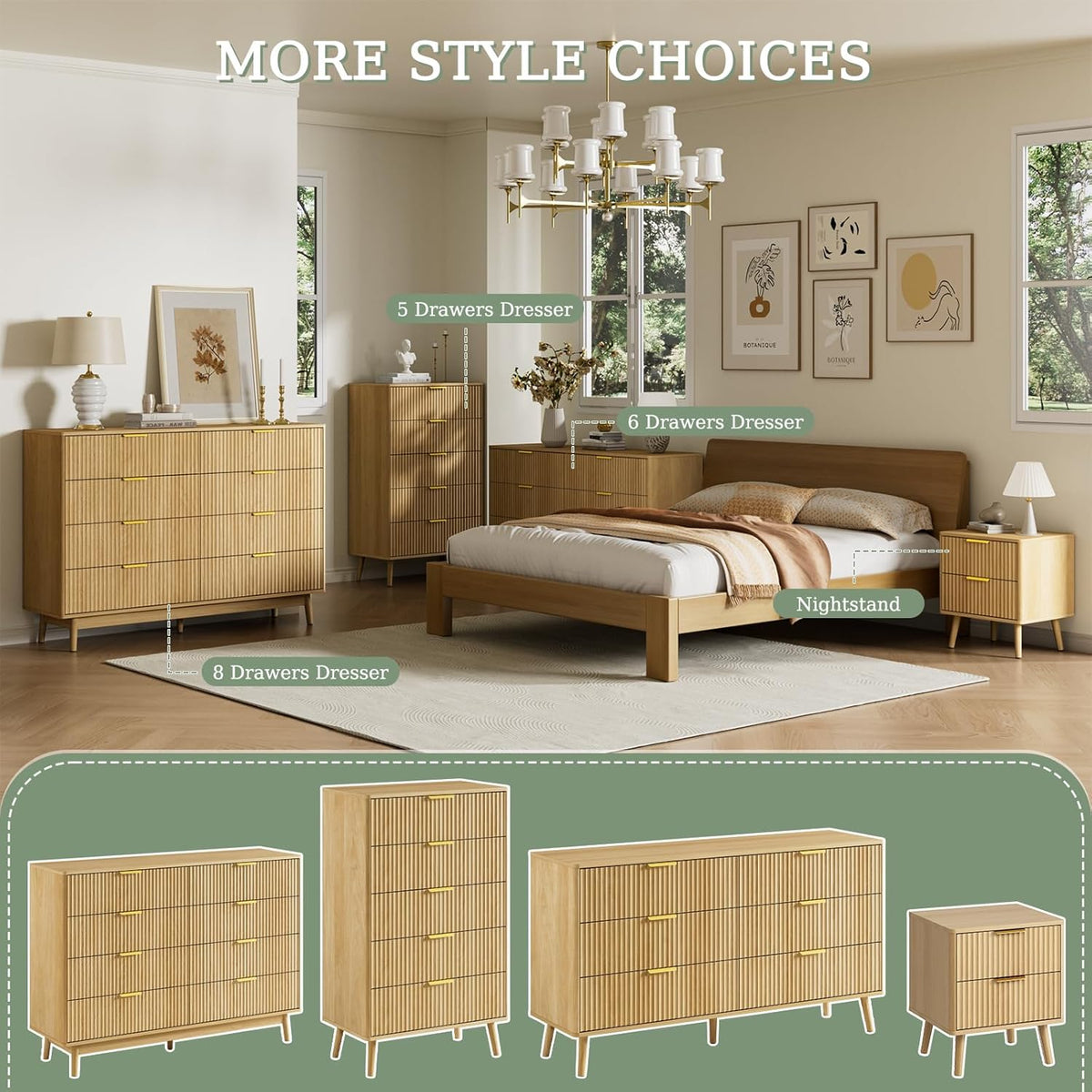 LYNSOM 55" Wide Fluted Dresser for Bedroom with 6 Drawer, Modern Chest of Drawers with Curved Profile Design and Metal Handles, Wood Dresser TV Stand & Storage Organizer for Living Room, Oak