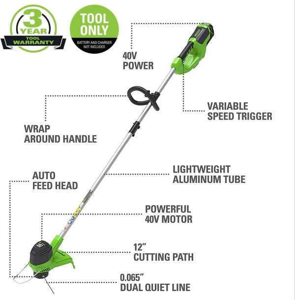 40V 12-Inch Cordless String Trimmer, Battery and Charger Not Included, BST4000