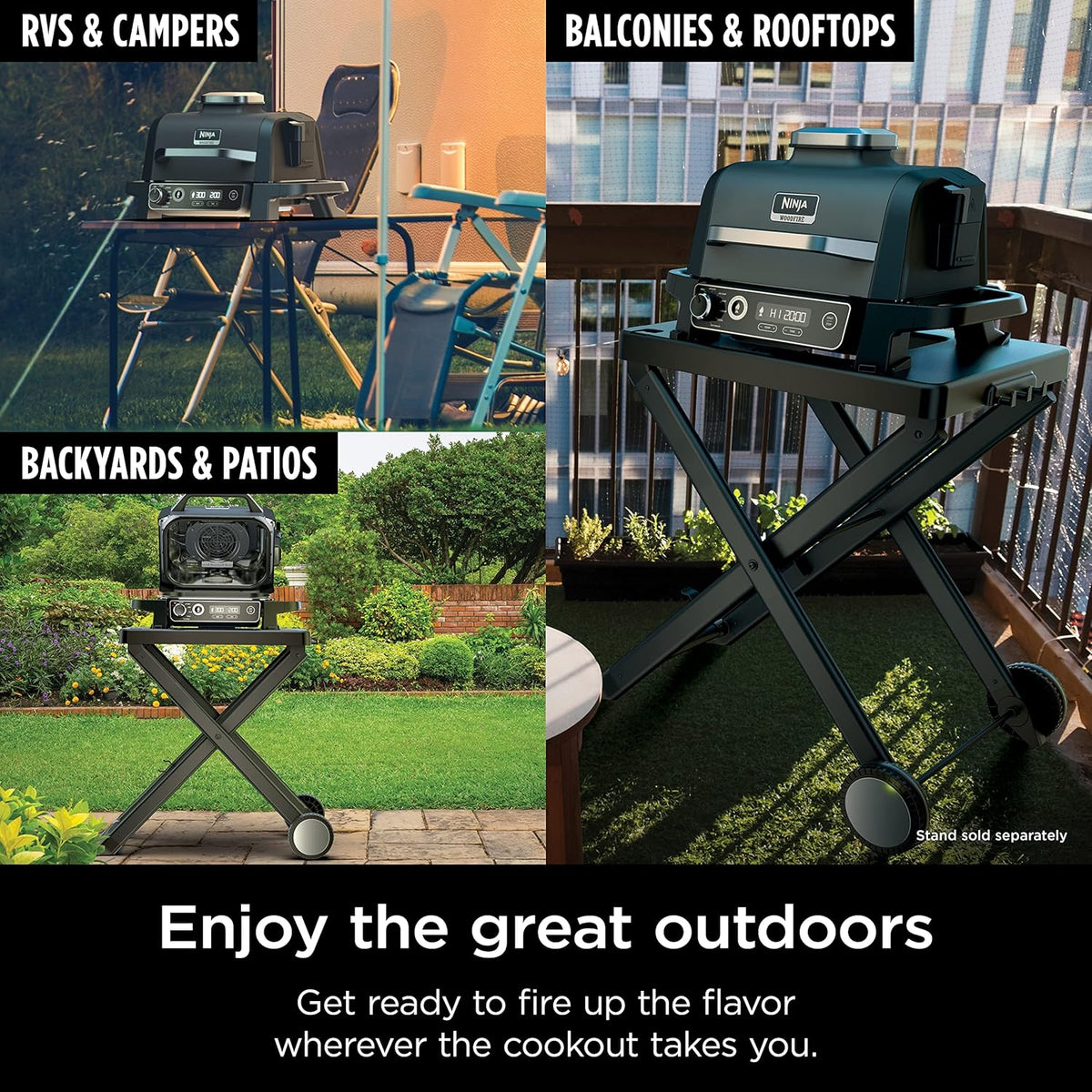 Ninja | Woodfire Series | 7-in-1 (Grill  BBQ  Roast  Air Fry  Dehydrate  Broil  Smoke) | Portable & Weather Resistant | Cook Up To 6 Steaks & 30 Hot Dogs | Woodfire Pellets included | OG701
