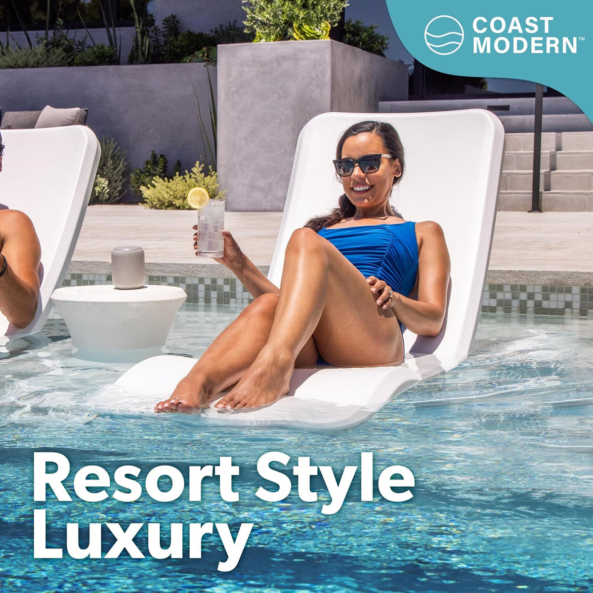 GoSports Coast Modern in Pool Lounge Chair - Waterproof & Weighted Chaise Lounger - Outdoor Pool Furniture for Patio or in Baja Shelf