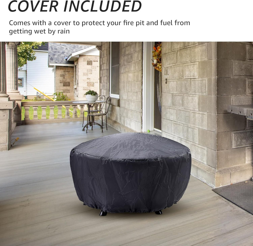 NATURAL EXPRESSIONS 32 Inch Large Fire Pit with 2 Grills, Outdoor Wood Burning Fire Pit with Cooking Grate, Lid, Poker and Round Waterproof Cover for Patio, Ourside, Bonfires, Picnic, Party.