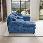 Wiilayok U Shaped Cloud Couch Modular Sectional Sofa 124" Extra Deep Fluffy Chenille Double Chaise Lounge, Central Console w/ Dual USB-C & A Ports, Storm Gray