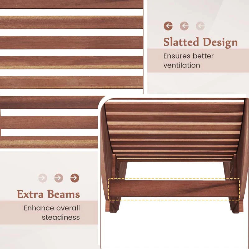 Acacia Wood Outdoor Patio Rocking Chair with Widened Slatted Seat & High Back, Porch Rocker Sun Lounger for Backyard Garden