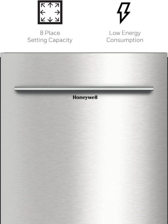 Honeywell 18 Inch Dishwasher with 8 Place settings, 6 Washing Programs, Stainless Steel Tub, UL/Energy Star- Stainless Steel