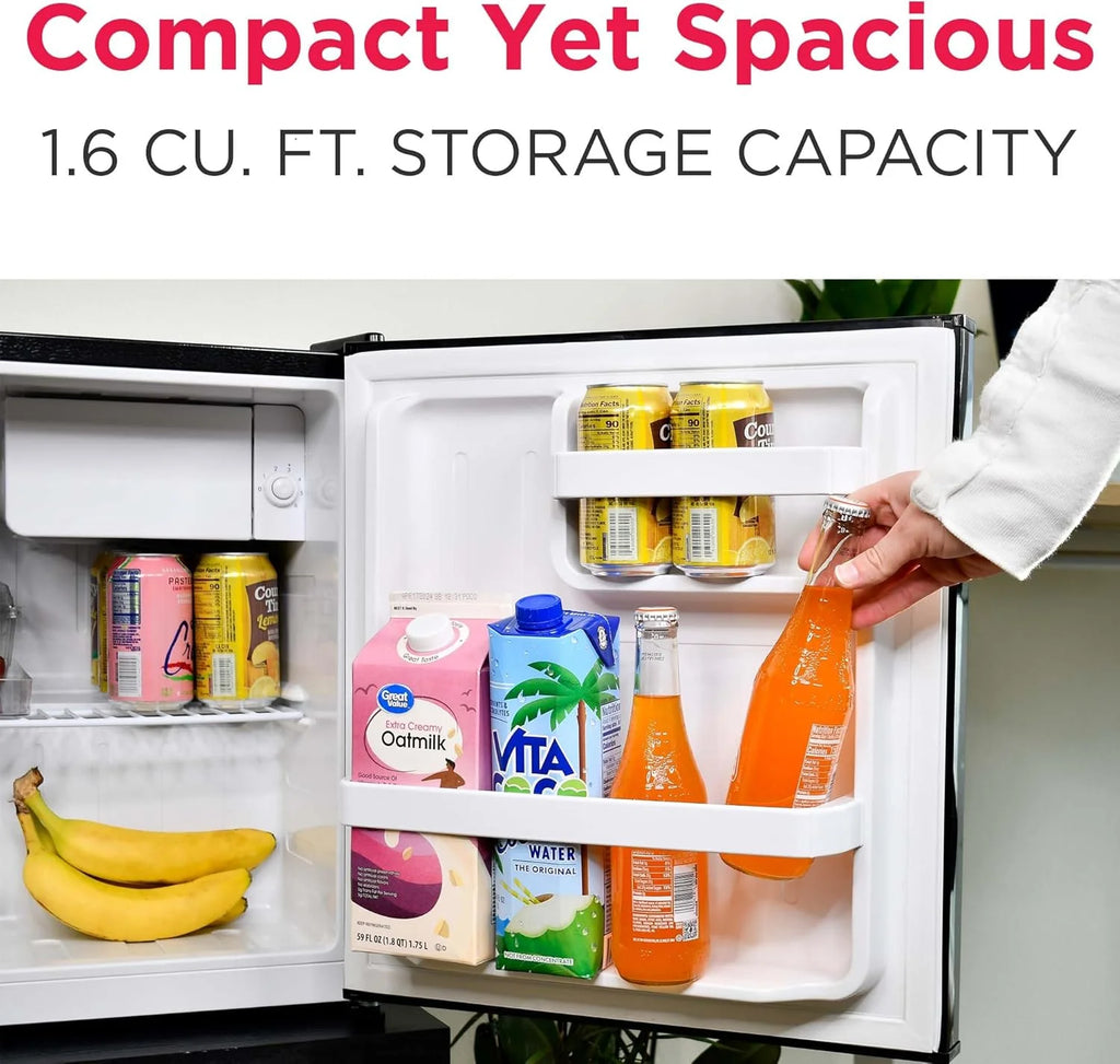 Frigidaire EFR176 Retro Compact Fridge with Chiller Mini Refrigerator with Built-in Bottle Opener for Office, Bedroom, Dorm Room or Cabin, 1.6 cu ft 16" D x 18" W x 18.5" H, Moonlight