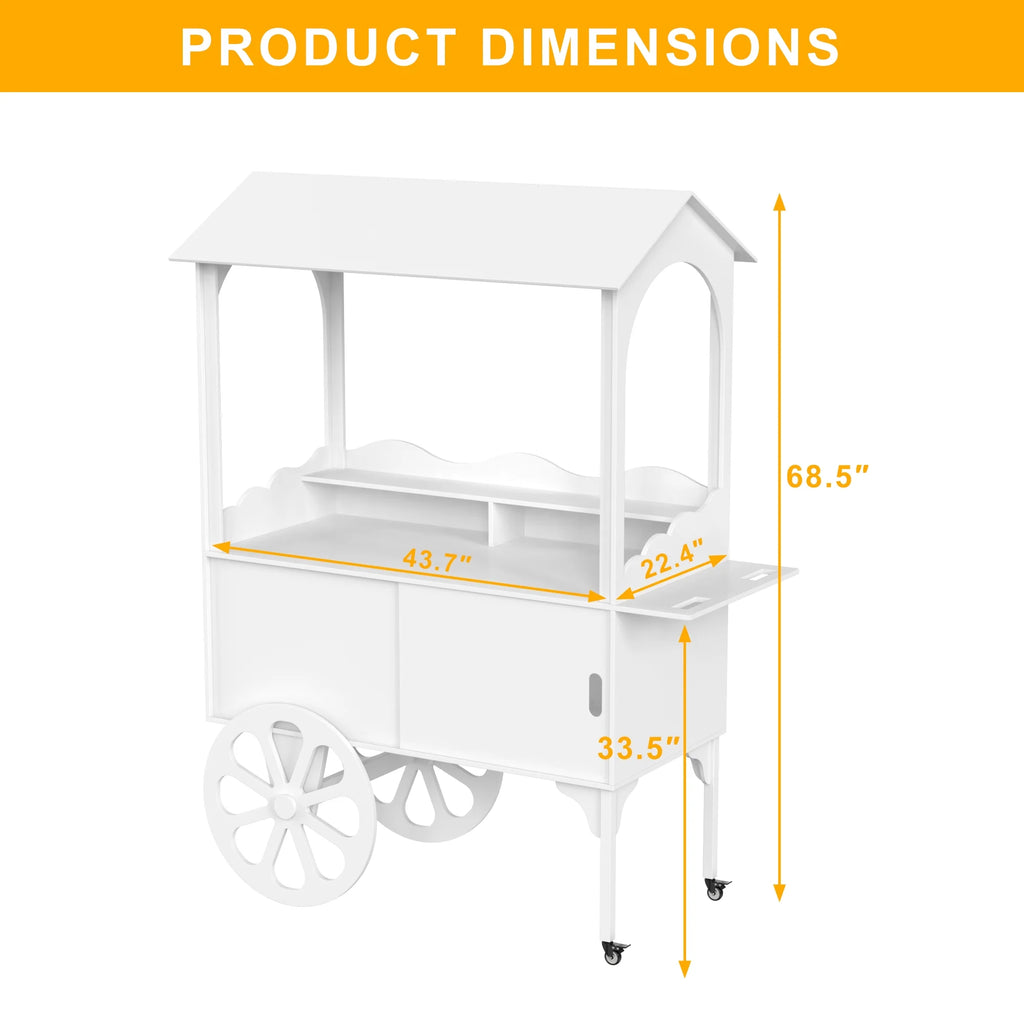 Candy Cart with Wheels for Party，Wood Dessert Cart with Storage Cabinet