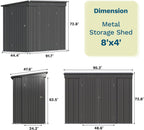 Patiowell 8x4 FT Outdoor Storage Shed  Heavy Duty Tool Metal Sheds with 3 Lockable Doors and Updated Frame Structure for Backyard Patio Lawn  Black