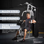 Marcy 150-Pound Stack Home Gym, Dual-Function Arm Press & Leg Developer, Full Body Workout, Black/White