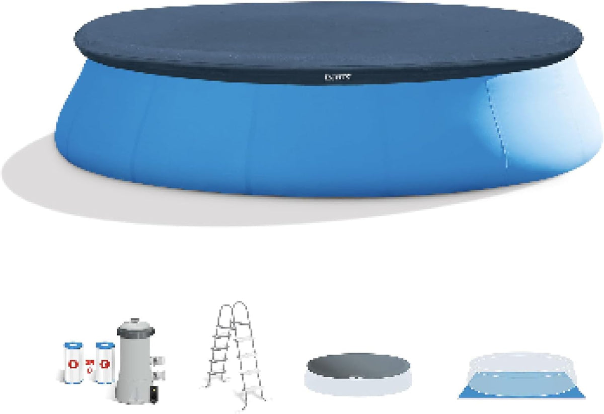 Intex 28167EH Easy Set Inflatable Swimming Pool Set: 15ft x 48in – Includes 1000 GPH Cartridge Filter Pump – Removable Ladder – Pool Cover – Ground