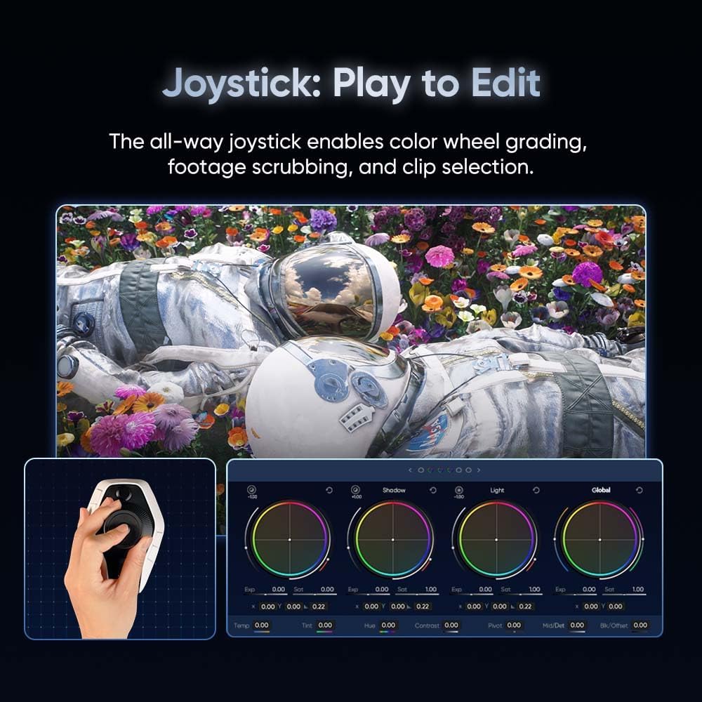 XPPen Pilot Pro Editing Console Wireless Video Controller, Programmable Bluetooth 5.3 Macro Keyboard with All-Way Joystick, 19 Buttons, Tri-Rotary, 24H Battery for DaVinci Resolve, Premiere Pro,Mac/PC