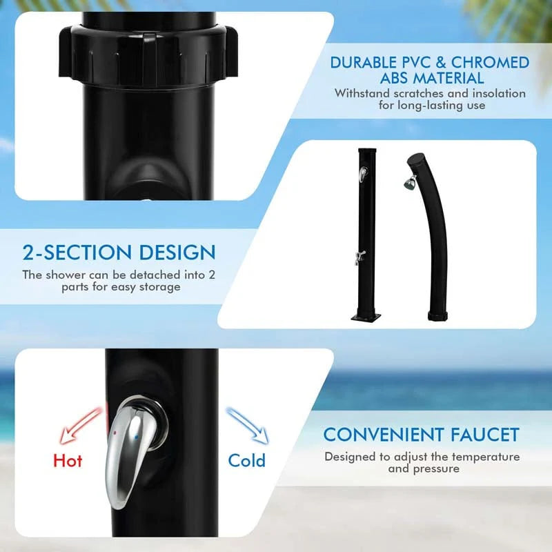 7.2 FT 5.3 Gallon Outdoor Solar-Heated Shower with 360° Rotating Shower Head & Foot Shower for Poolside Beach