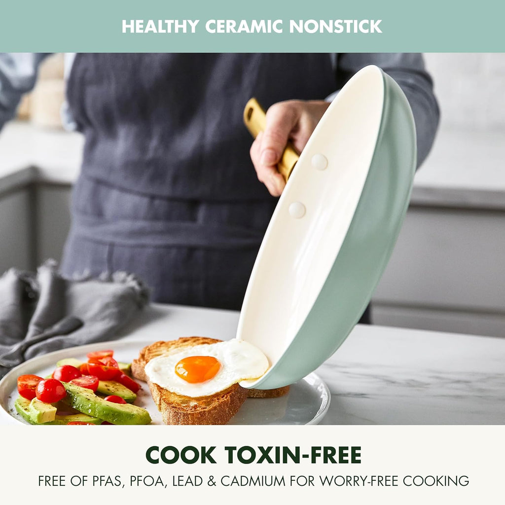 Reserve Hard Anodized Healthy Ceramic Nonstick 10 Piece Cookware Pots and Pans Set, Gold Handle, PFAS-Free, Dishwasher Safe, Oven Safe, Black