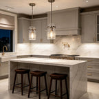 5.5" Brush Nickel Hammered Glass Pendant Light Fixtures, Brushed Nickel Kitchen Pendant Lights, Modern Kitchen Island Light Dining Room Light Farmhouse Island Lights Sink 2 Pack