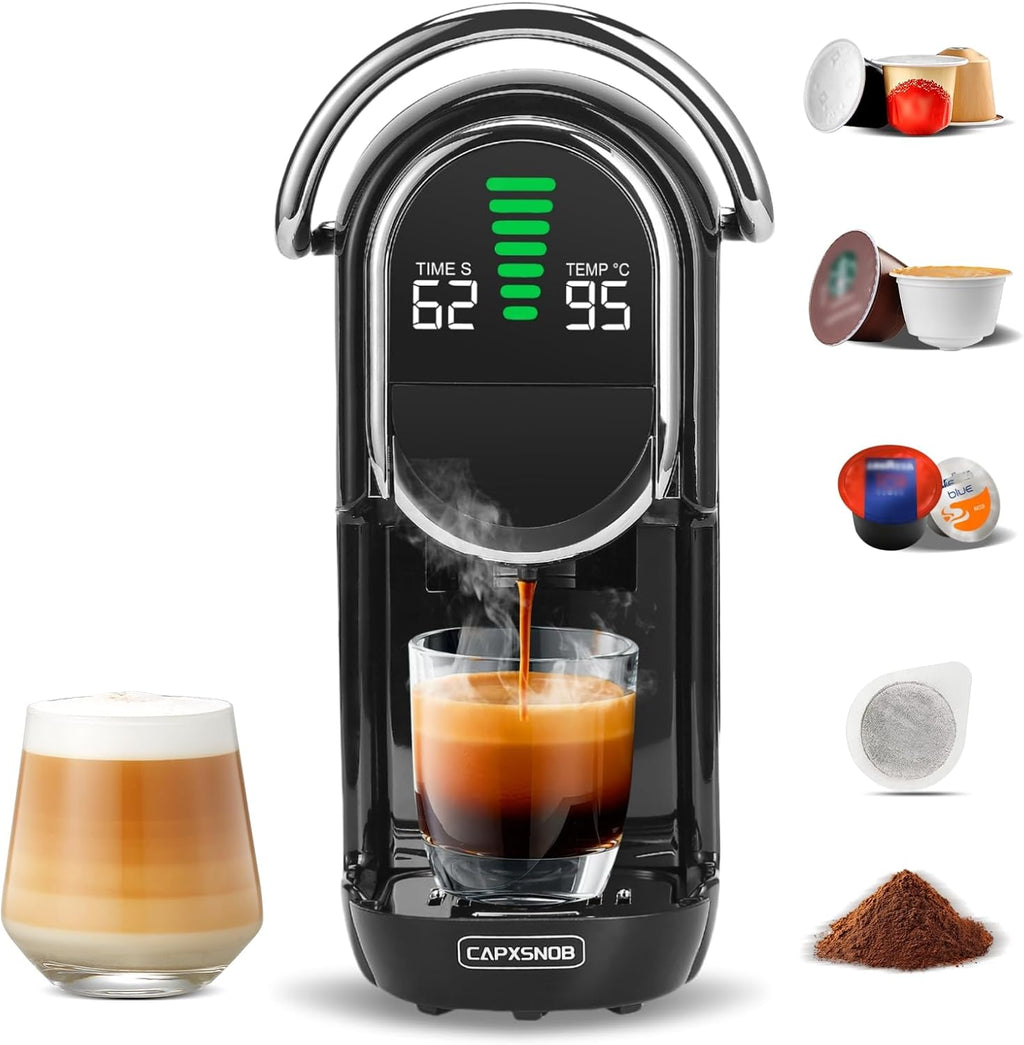 Magician1 Mini Espresso Machine for Nespresso Original, Dolce Gusto, Lavazza Blue, ESE Pods, 19-Bar Coffee Machine for Ground Coffee, Coffee Maker with adjustable Temp & Cup Size, 21oz Reservoir