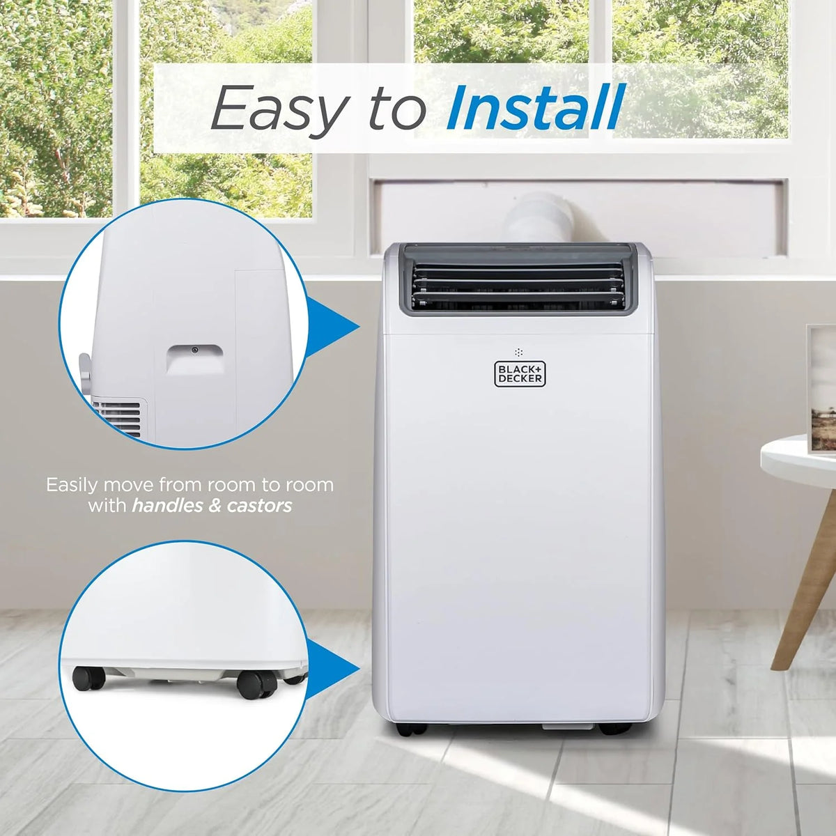 BLACK+DECKER 10,000 BTU Portable Air Conditioner for Rooms up to 450 Sq. Ft. with Remote – White