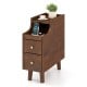 Solid Wood End Table Narrow Bedside Table with Pull-out Tray and 2 Storage Drawers