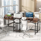 97" Extra Long 2-Person Computer Desk with Power Outlet and Printer Stand, Home Office Computer Workstation Double Gaming Table