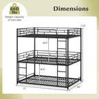 Metal Triple Bunk Bed with Safety Guardrails and 2 Ladders