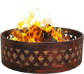 Sunnydaze 36-Inch Outdoor Fire Pit Ring with Poker - Round Heavy-Duty Steel Fire Ring for Camping or Backyard - Crossweave - 12" H