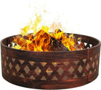 Sunnydaze 36-Inch Outdoor Fire Pit Ring with Poker - Round Heavy-Duty Steel Fire Ring for Camping or Backyard - Crossweave - 12" H