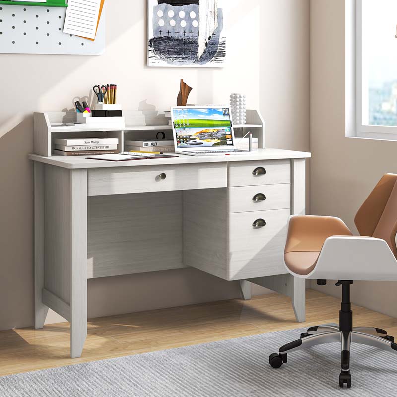 48" Vintage Home Office Desk, Executive Computer Desk Study Desk with 4 Storage Drawers & Hutch