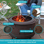 Sunnydaze 30-Inch Cosmic Smokeless Wood-Burning Fire Pit with Cover and Poker - Steel Outdoor Smokeless Fire Pit for the Backyard