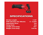 2821-21 M18  18V Lithium-Ion Brushless Cordless  Reciprocating Saw Kit W/one 5.0 Ah Batteries, Charger and Case