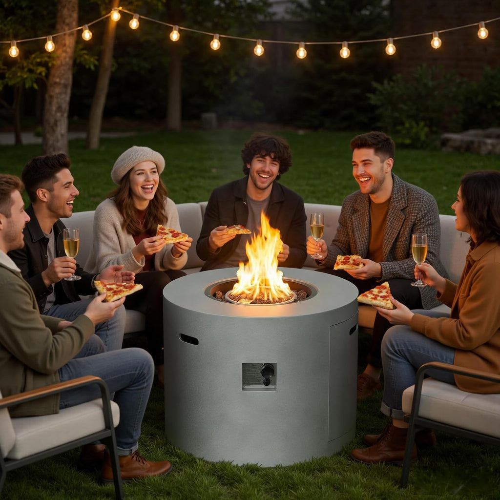 HOTEAGLE 32" Propane Fire Pit Table Round, 50000 BTU Powerful Gas Firepit Table, CSA Certified, Ideal Outdoor Fire Pit for Dining, Party in Patio, Garden, Yard