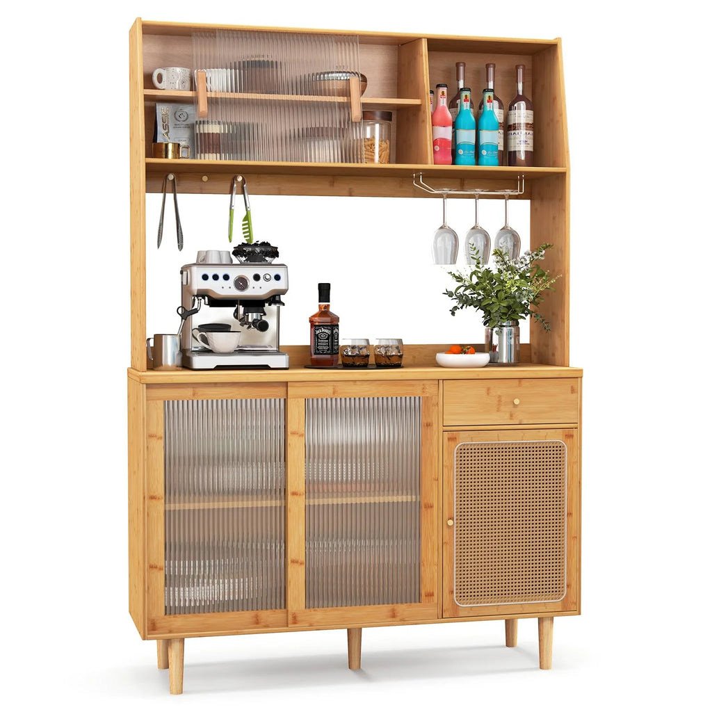 Giantex Bamboo Buffet Cabinet w/Hutch, 175cm Wine Bar Kitchen Cabinet