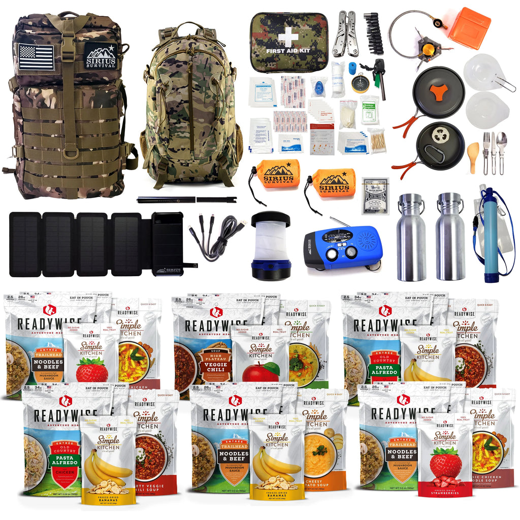 Family Comfort 72 Emergency Survival Kit/Backpack �C 72 Hour for 2 People �C Disaster Preparedness �C Delicious ReadyWise Food, Gear, Lighting, First Aid, Tools & More - Camo