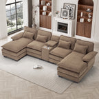 Wiilayok U Shaped Cloud Couch Modular Sectional Sofa 124" Extra Deep Fluffy Chenille Double Chaise Lounge, Central Console w/ Dual USB-C & A Ports, Storm Gray