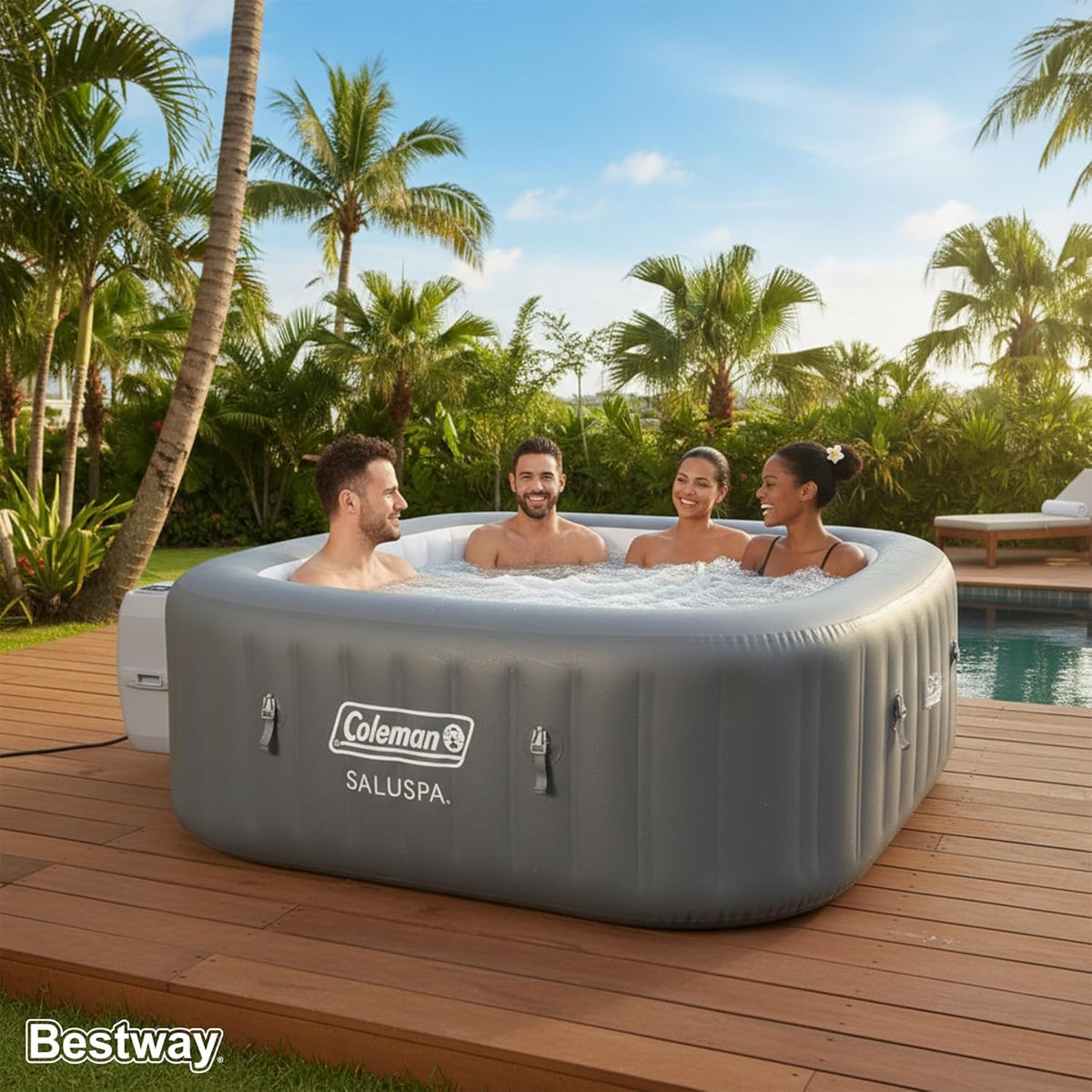 Coleman Hawaii 4 to 6 Person Inflatable Hot Tub  Square Energy-Efficient Portable Outdoor Spa with 140 AirJets  71" x 28"