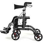 2 in 1 Rollator Walker Wheelchair Folding Medical Walker, Aluminum Transport Chair Mobility Walking Aid